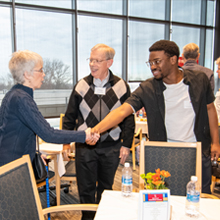 Students greeting donors