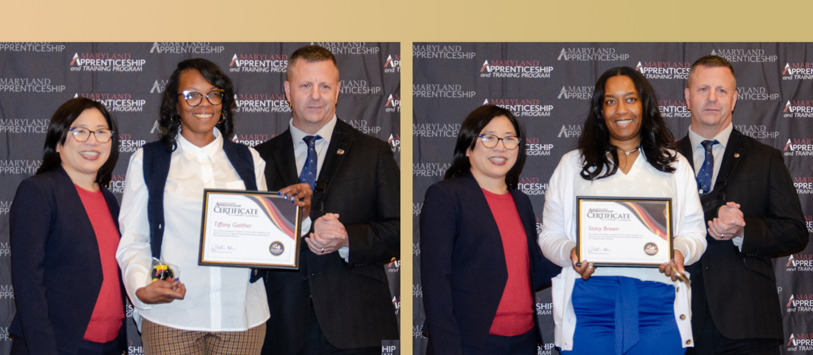 Two apprenticeship students receiving awards