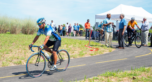 The bike trail ribbon cutting at HCC.