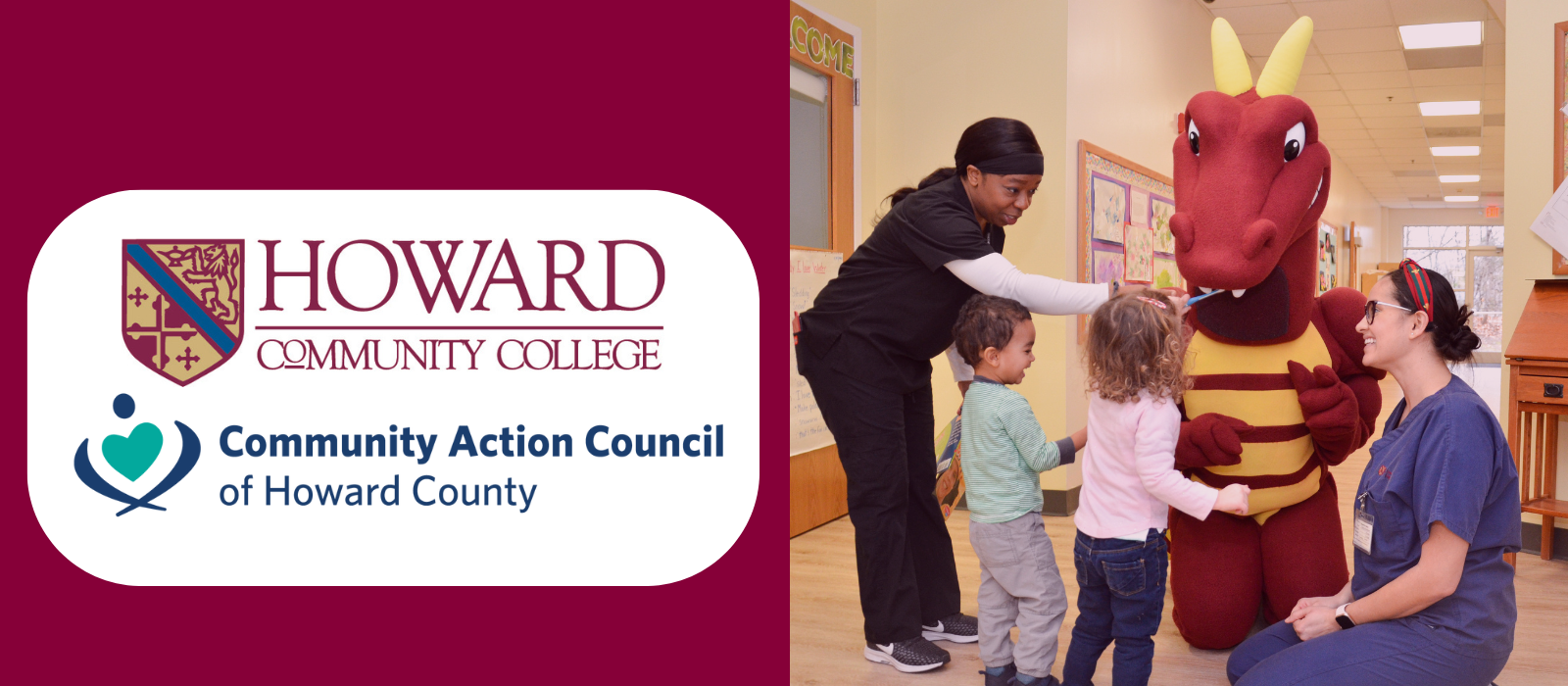 Children and a teacher announcing reopening of Children's Learning Center