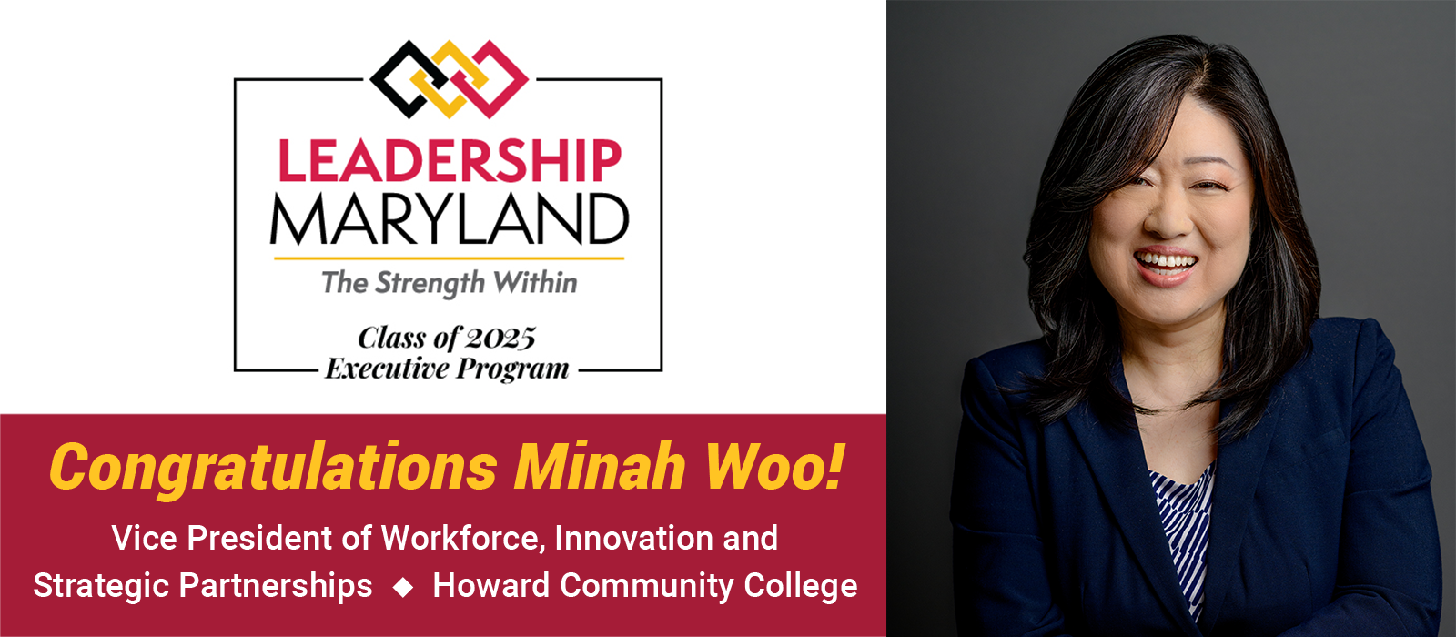 Minah Woo, vice president of workforce, innovation, and strategic partnerships at Howard Community College (HCC),