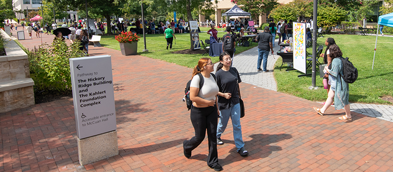 Students walking on the Howard Community College campus.