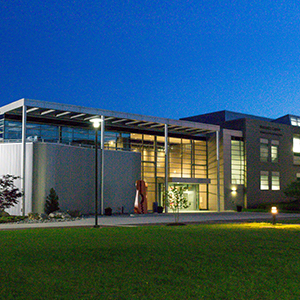 photo of the Horowitz Visual and Performing Arts Center at night