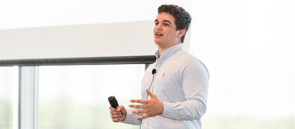 Entrepreneurship student presenting his ideas.