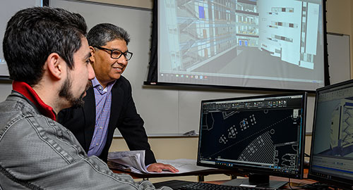 Student and professor working at computer
