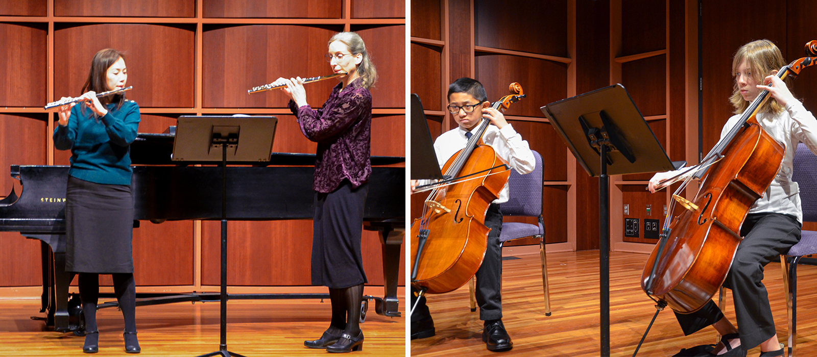 Two flute players and cello players
