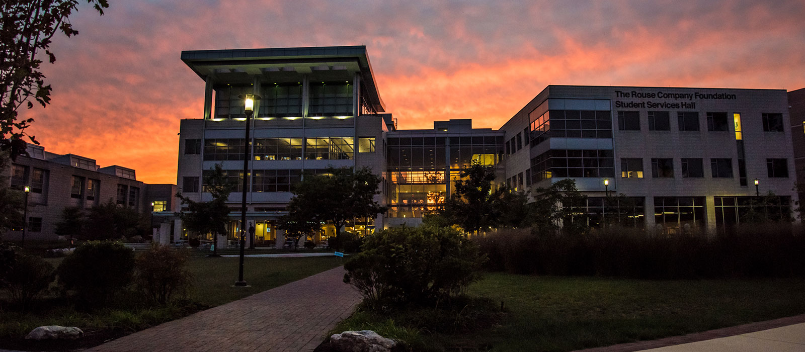 The RCF building at sunset